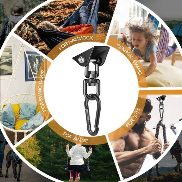 Angel Sar 2 Pack Black Porch Swing Hanging Kit, 360°Rotating 1200