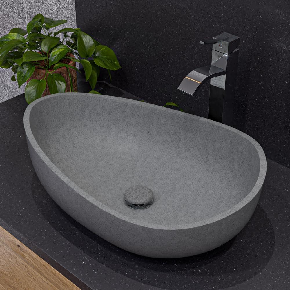 Gray Matte Ceramic Oval Above Mount Bathroom Sink