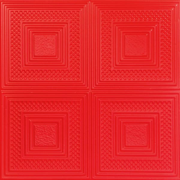 A La Maison Ceilings Nested Squares 1.6 ft. x 1.6 ft. Glue Up Foam Ceiling Tile in Red