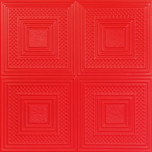 Nested Squares 1.6 ft. x 1.6 ft. Glue Up Foam Ceiling Tile in Red
