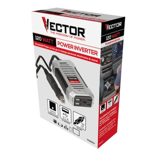 VECTOR 120 Watt Power Inverter, 12V DC, 120V AC, Dual USB Charging