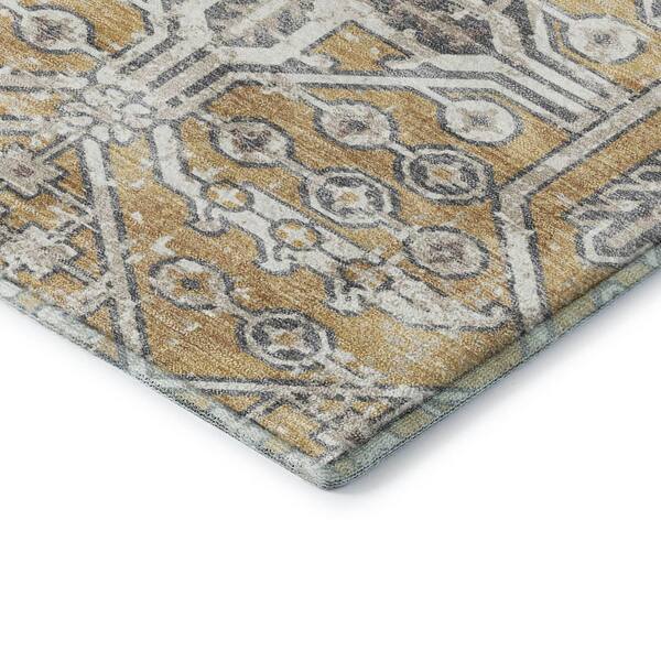 Mayfield Premium Machine Washable Abstract AMF2197 Gold 3 ft. x 5 ft. Area Rug