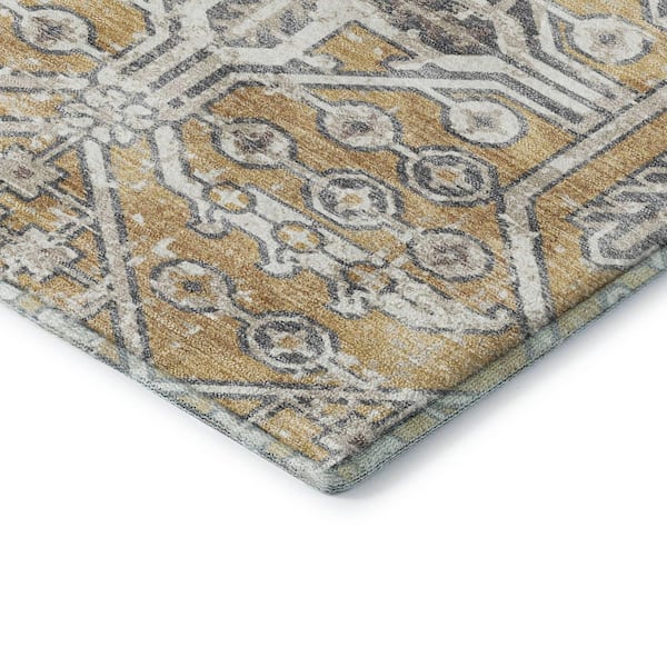 Mayfield Premium Machine Washable Abstract AMF2197 Gold 5 ft. x 7 ft. 6 in. Area Rug