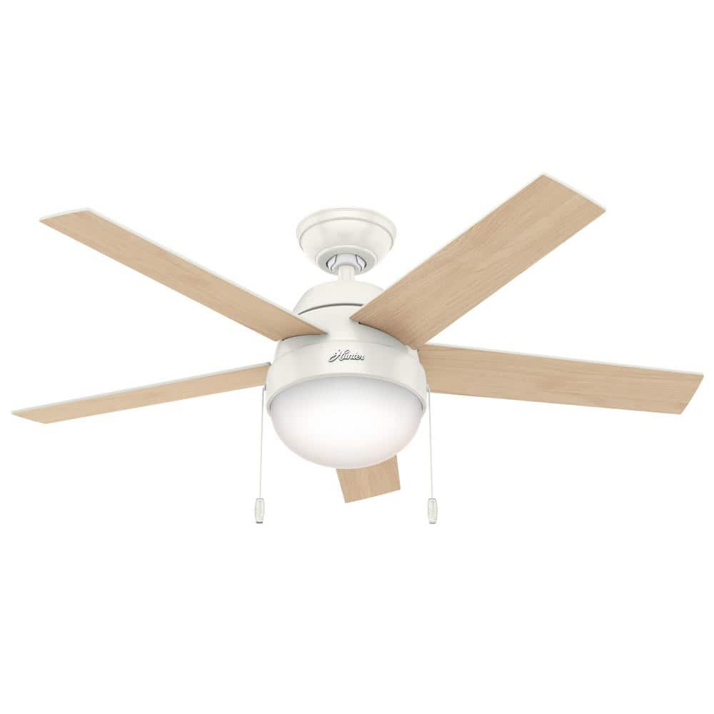 46" Fresh White and Natural Wood Ceiling Fan with LED Light