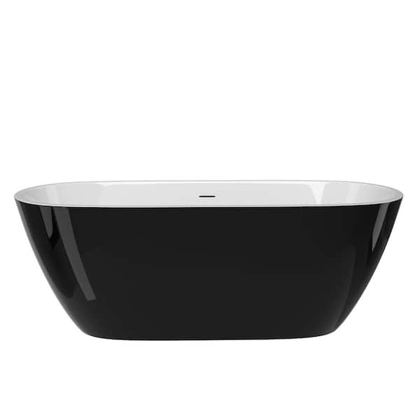 NTQ 65 in. x 29.5 in. Oval Free Standing Alone Soaker Tub Freestanding Soaking Bathtub with Chrome Drain in Glossy Black