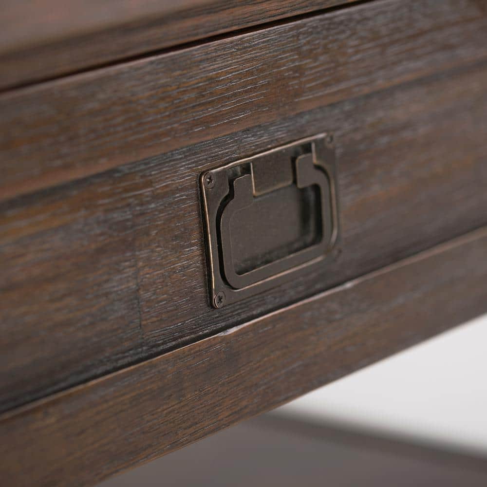 Rustic Acacia Wood Square Coffee Table with Storage in Charcoal Brown
