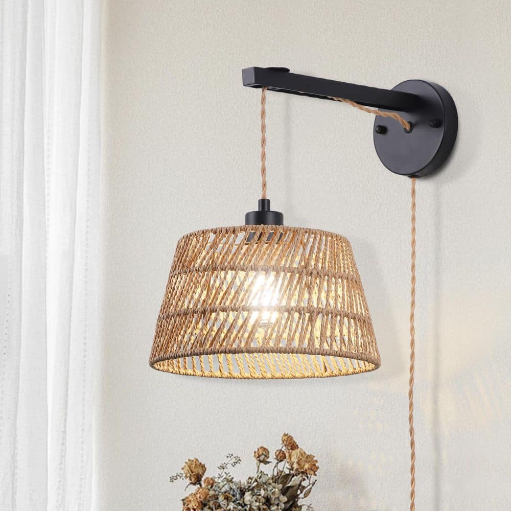 Genoci 1 Light Black Plug-in Farmhouse Boho Swing Arm Wall Sconce