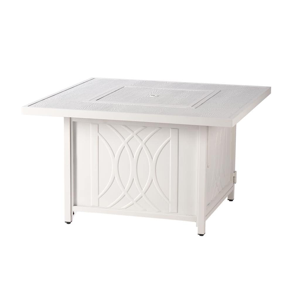 White Cast Aluminum Square Gas Fire Pit Table