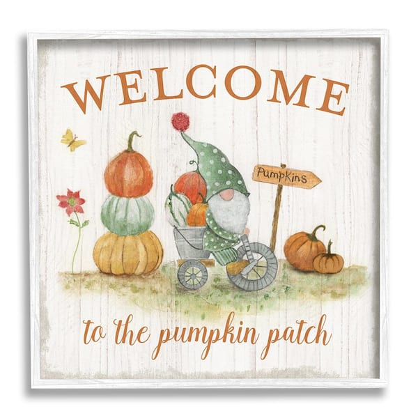 Stupell Industries Welcome Pumpkin Patch Gnome by Tava Studios 1-Piece Framed Graphic Print Fantasy Poster Art Print 12 in. x 12 in.