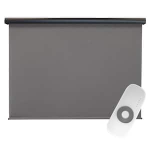 Morro Bay Grey Motorized Outdoor Patio Roller Shade with Valance 84 in. W x 96 in. L