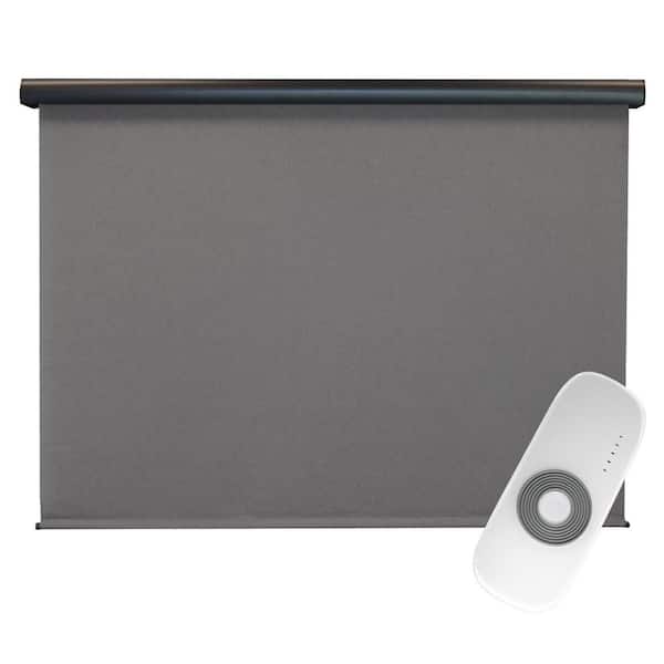 SeaSun Morro Bay Grey Motorized Outdoor Patio Roller Shade with Valance 96 in. W x 96 in. L
