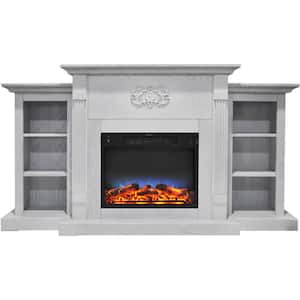 Sanoma 72 in. Freestanding Electric Fireplace Heater with Built-In Bookshelves and LED Multicolor Flames in White