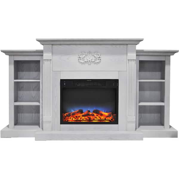 Cambridge Sanoma 72 in. Freestanding Electric Fireplace Heater with Built-In Bookshelves and LED Multicolor Flames in White