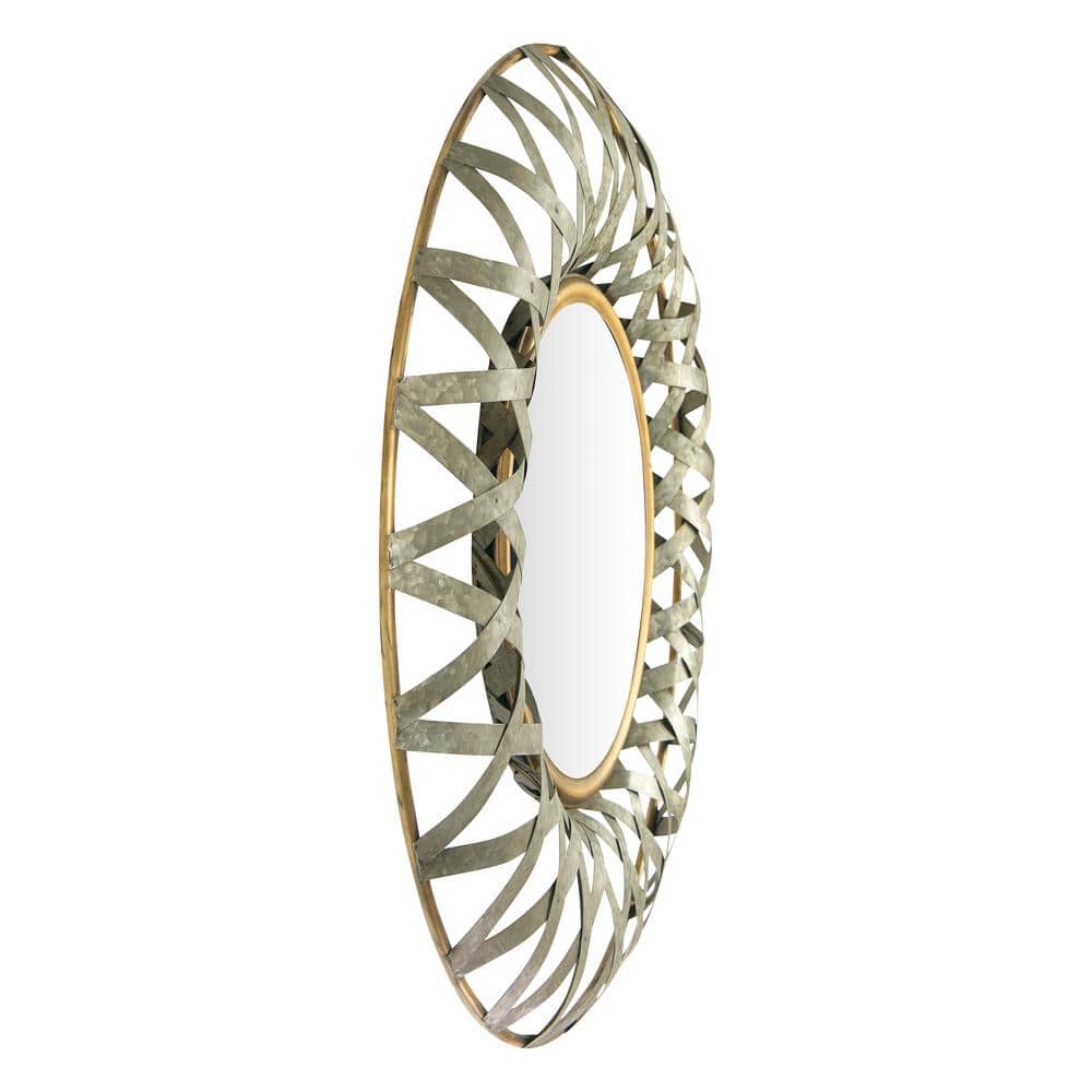 Round Gold and Silver Criss-Cross Metal Wall Mirror