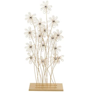 Gold Metal Tall Floral Sculpture with Crystal Embellishments