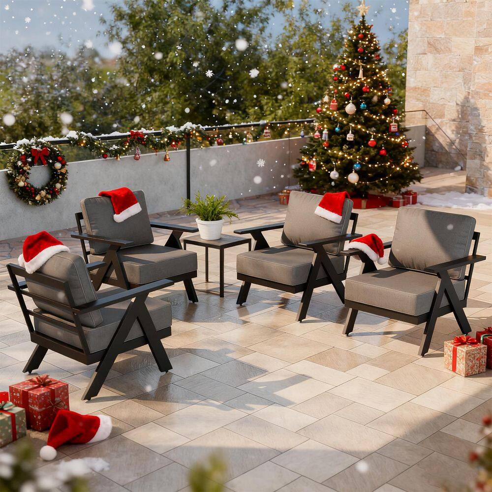 All-Weather Aluminum Garden Outdoor Patio Furniture Metal Lounge Chairs with Gray Cushions (Set of 4) price history on PriceWatchPro