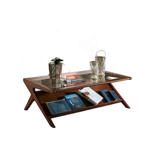 45 in.  Brown Rectangle Walnut Wood Coffee Table with Large Storage