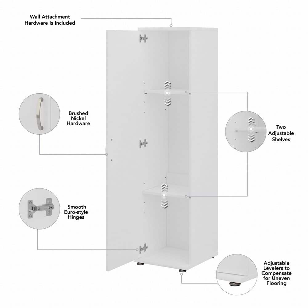 White Engineered Wood Tall Narrow Storage Cabinet with Adjustable Shelves