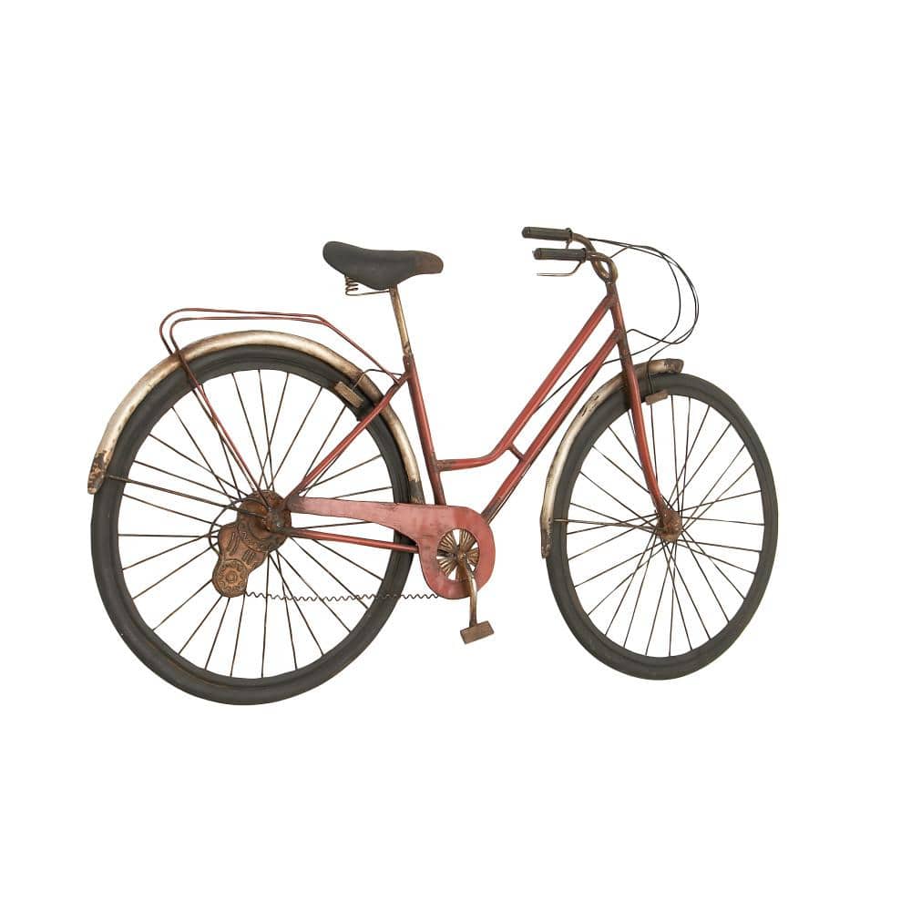 Red Iron Vintage Bicycle Wall Sculpture with Seat and Handles