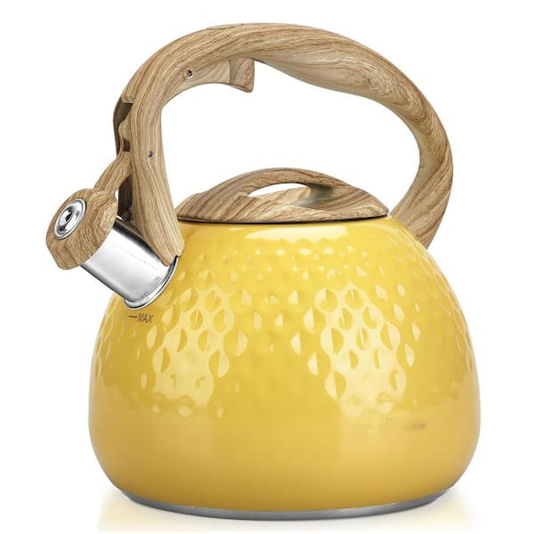 10-Cup Yellow Stovetop Teapot Food Grade Stainless Steel Induction Electric Gas Kettle with Loud Whistle