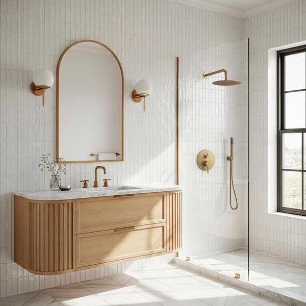 2-Spray Patterns Round 10 in. Wall Mount Dual Shower Heads with Handheld in Brushed Gold