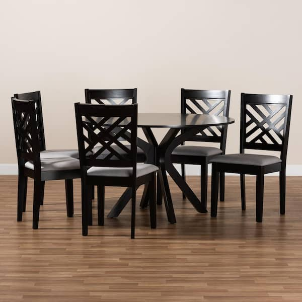 Baxton Studio Norah 7 Piece Grey and dark brown Dining Set