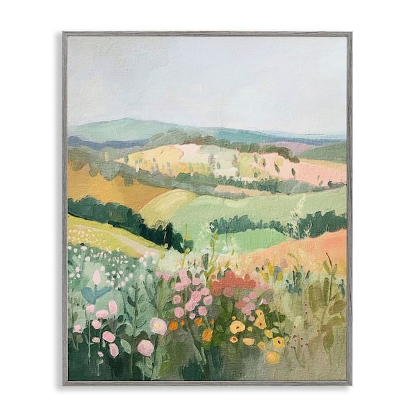 Stupell Industries Pastel Rolling Hills Scene by RileyB Gray Framed Nature Giclee Art Print 14 in. x 11 in.