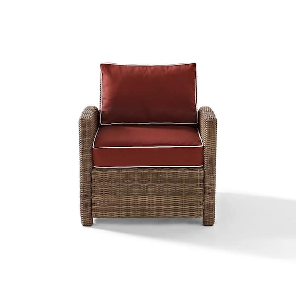 Crosley Bradenton Wicker Outdoor Lounge Chair with Sangria Cushions