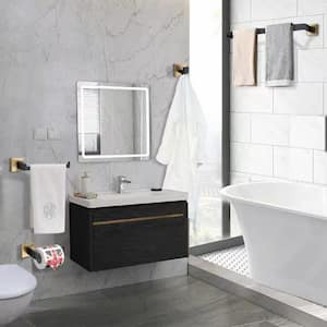 5-Piece Bath Hardware Set with Towel Bar Toilet Paper Holder Double Towel Hook in Stainless Steel Black+brushed Gold