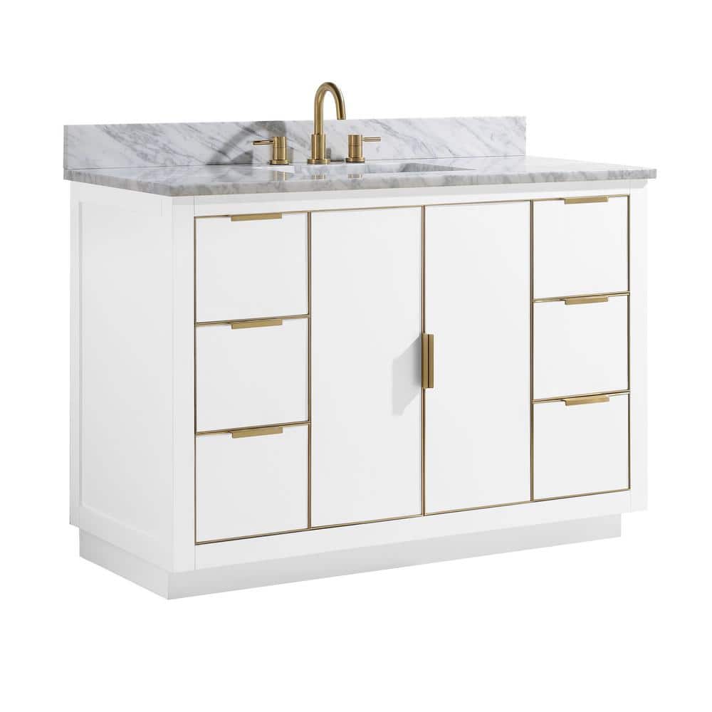 Austen 48" White Solid Wood Bathroom Vanity with Marble Top