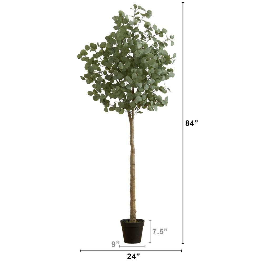 7-Foot Artificial Eucalyptus Tree in Black Plastic Pot