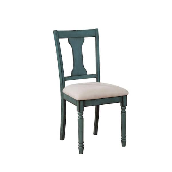 Linon Home Decor Flores Distressed Teal Dining Chair with Padded Neutral Seats (Set of2)