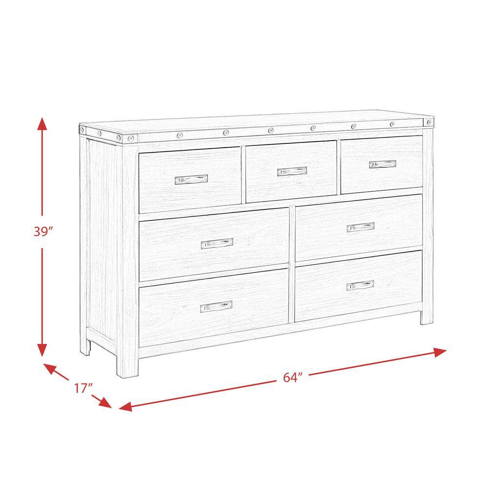 Gray Wood 7-Drawer Dresser with Black Metal Trim