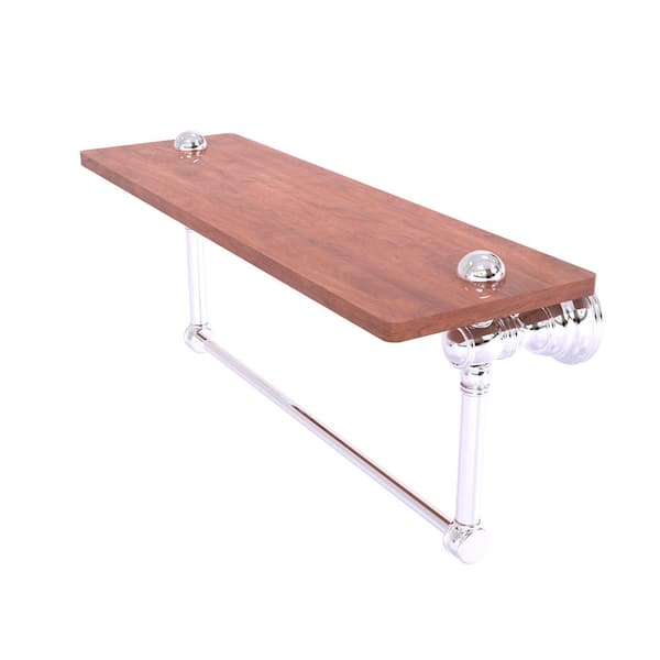 Allied Brass Carolina Collection 16 in. W x 7 in. H x 5.54 Wood Rectangular Shelf in Polished Chrome with Integrated Towel Bar