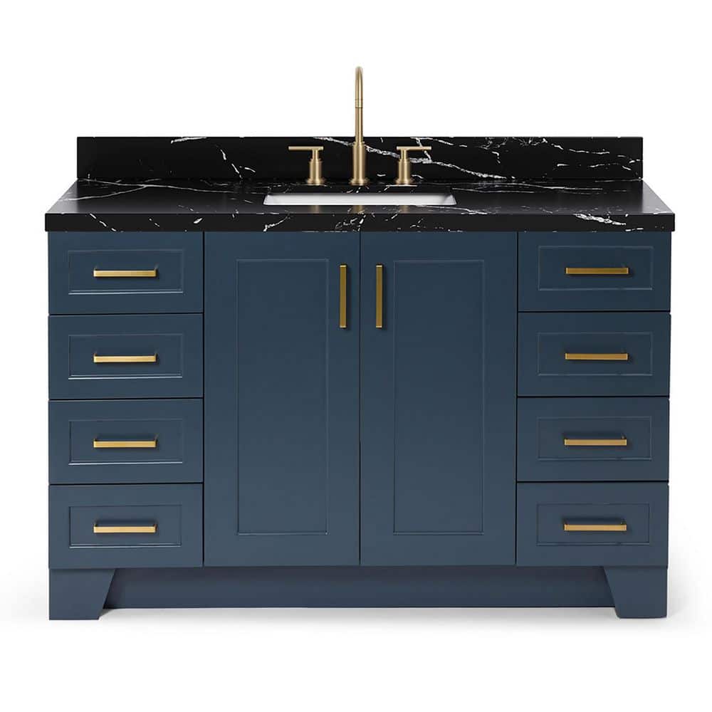 Taylor 54 in. Single Sink Freestanding Bath Vanity in Midnight Blue with Nero Marquina Black Quartz Top price history on PriceWatchPro