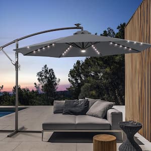 10 ft. Backyard Outdoor Patio Cantilever Umbrella with LED Lights, Round Canopy, Steel Pole and Ribs, Anthracite
