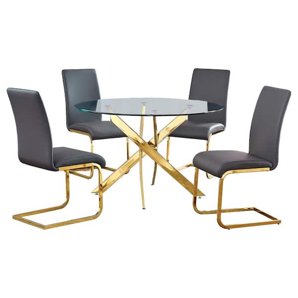 Best Master Furniture Trinity Gray Modern Dining Set in Gold (5-piece)