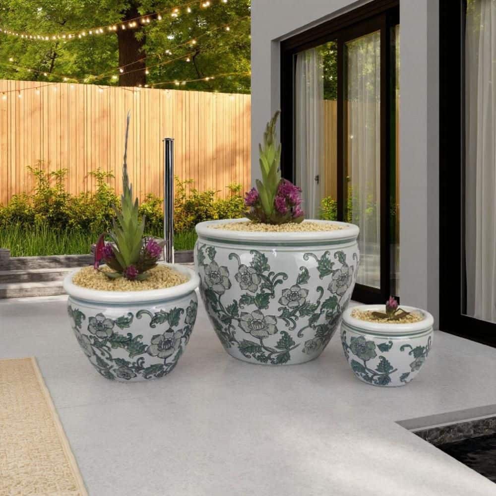 Benjara Hely Green and Dark Gray Indoor/Outdoor Ceramic Vine