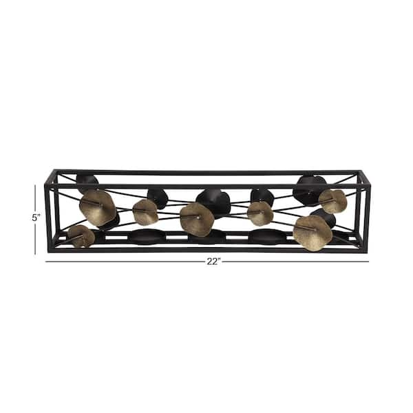 Litton Lane Rectangular Black Iron Candle Holder With Bronze Modern 3d Floral Design 46273 The Home Depot