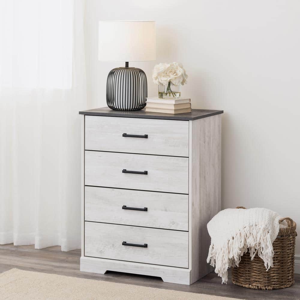 Rustic Gray and White 4-Drawer Farmhouse Chest