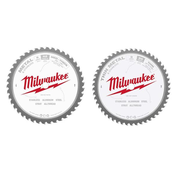 Milwaukee 8 in. x 50TPI Carbide Thin Metal & Stainless Cutting & 8 in. x 42 Carbide Metal & Stainless Circular Saw Blade (2-Piece)
