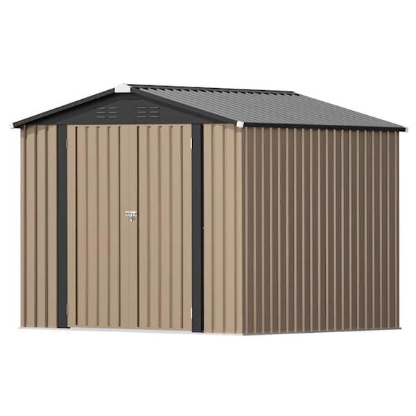 8 ft. W x 8 ft. D Metal Lockable Outdoor Storage Shed for Backyard, Patio, Brown(64 sq. ft. )