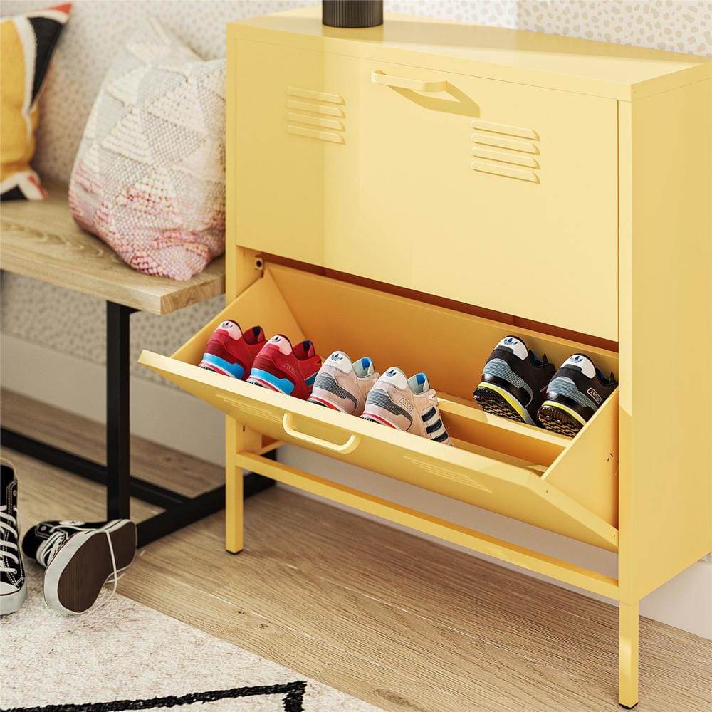 Yellow Metal 2-Door Locker Style Shoe Storage Cabinet