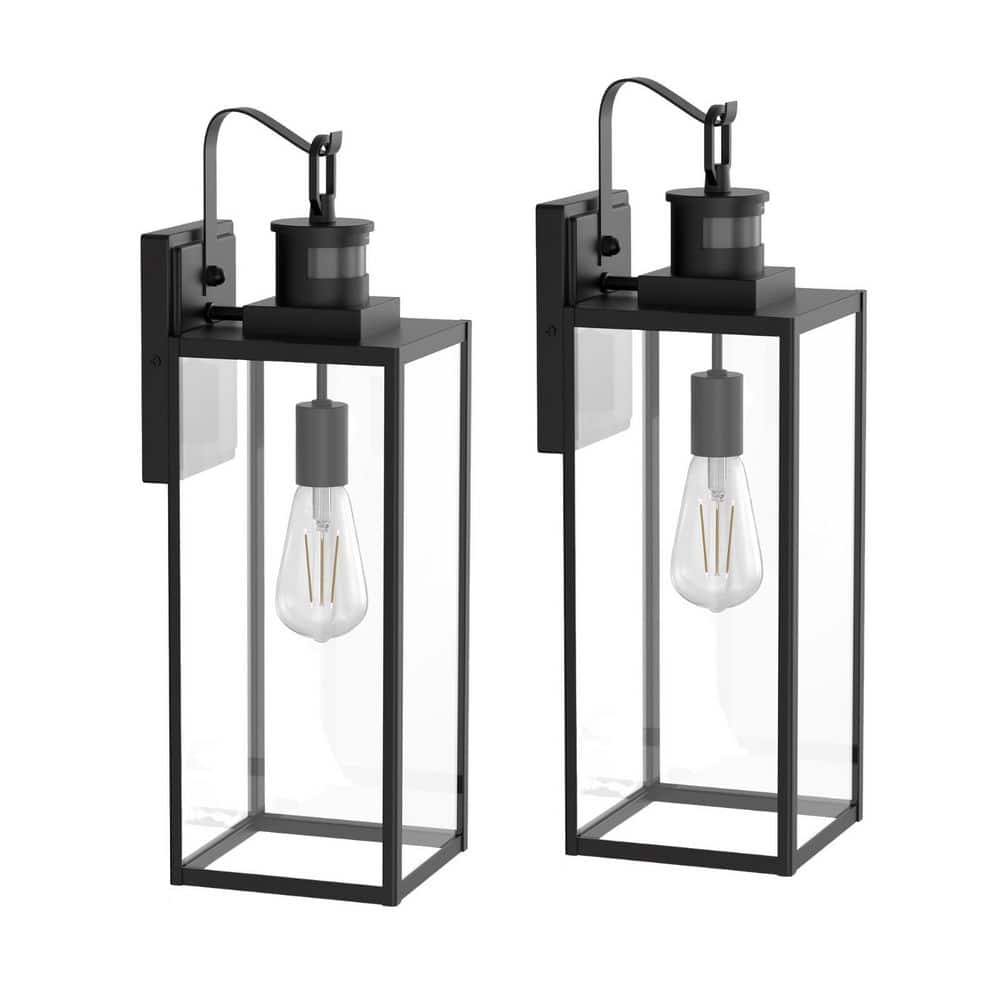 2-Pack Outdoor Wall Sconce, 20 Inch Black Exterior Wall Light with Square Clear Glass and Motion Sensor, E26 Base, IP23 price history on PriceWatchPro