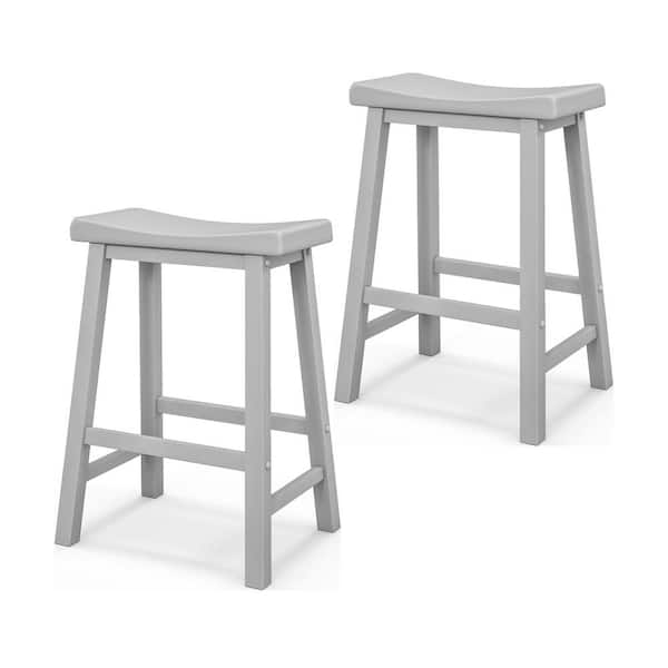 ANGELES HOME 2-Piece Backless Rubber Wood Counter Bar Stool with Saddle Seat, Gray, 24 in. Seat Height