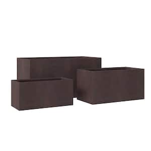 Bloom 3-Piece Fiberstone and MGO Clay Planter Set, Modern Rectangular Planter Pot for Indoor and Outdoor (Brown)