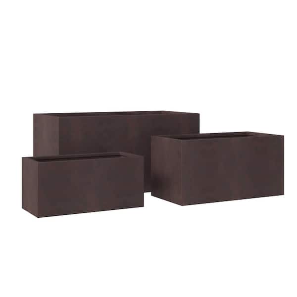 Leisuremod Bloom 3-Piece Fiberstone and MGO Clay Planter Set, Modern Rectangular Planter Pot for Indoor and Outdoor (Brown)
