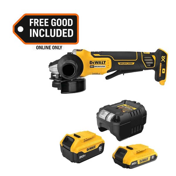 20V MAX XR Lithium-Ion Cordless Brushless 4.5 in. Small Angle Grinder with 20V MAX 5Ah and 2Ah Batteries and Charger