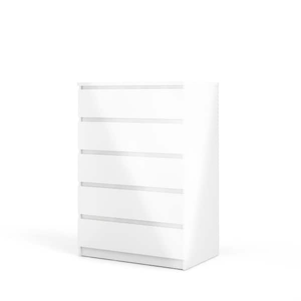 Tvilum Scottsdale 5-Drawer White High Gloss Chest of Drawers 43.82 in. H x 30.31 in. W x 19.69 in. D