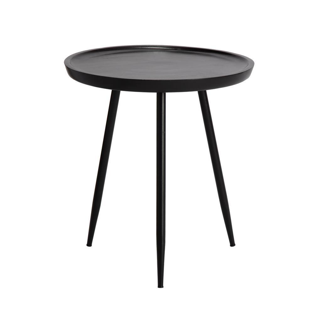 Chervey Black Round Mango Wood & Metal Side Table 21"
